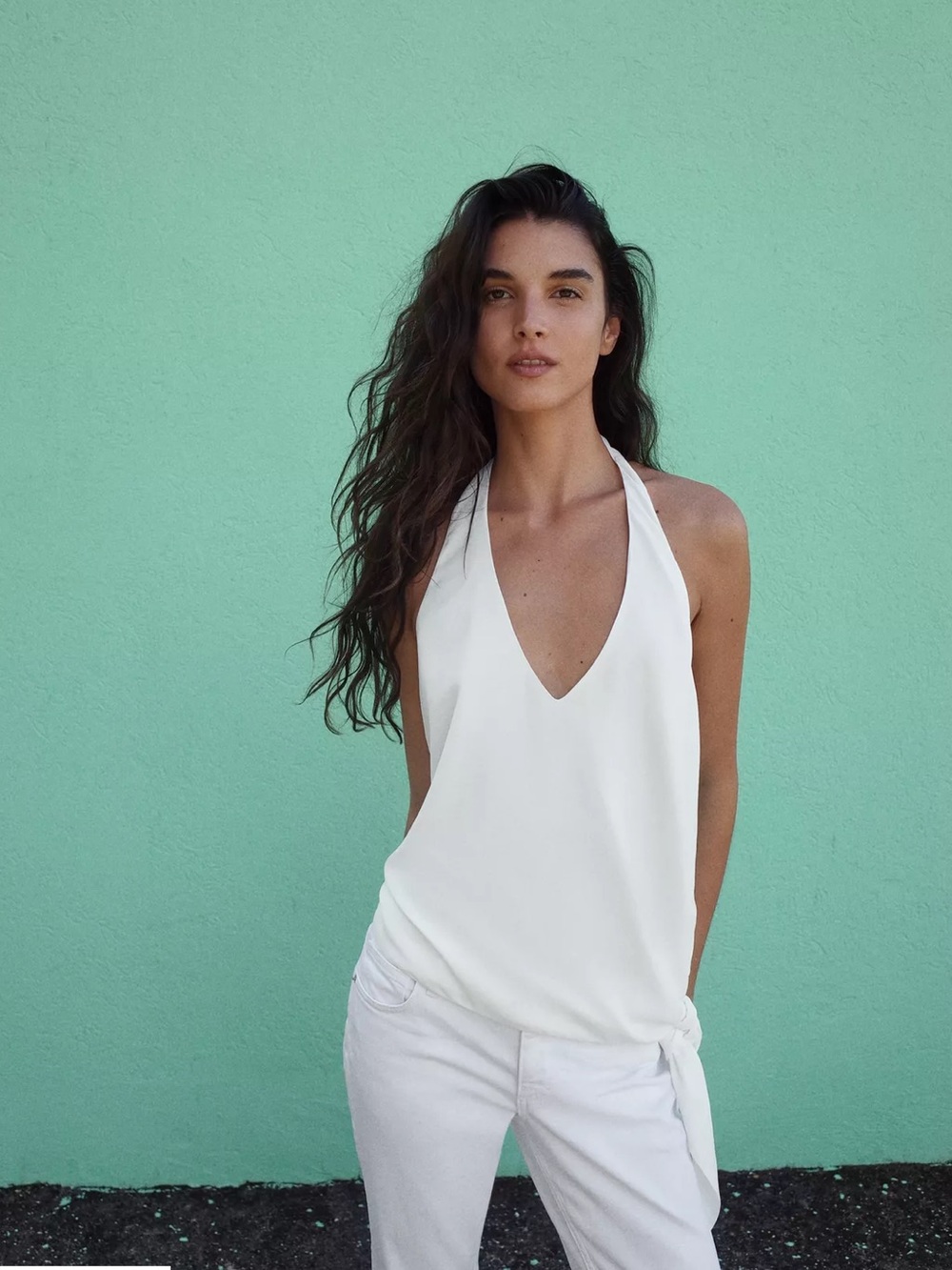 Zara White V-Neck Halter Tank Top